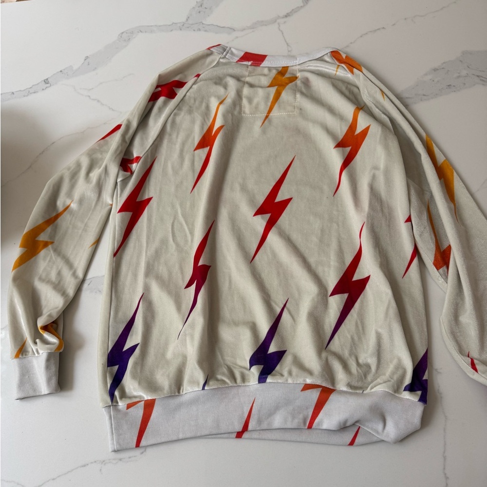 AVIATOR NATION Velvet Lightning Bolt Pullover Sweatshirt Crew Women's Large